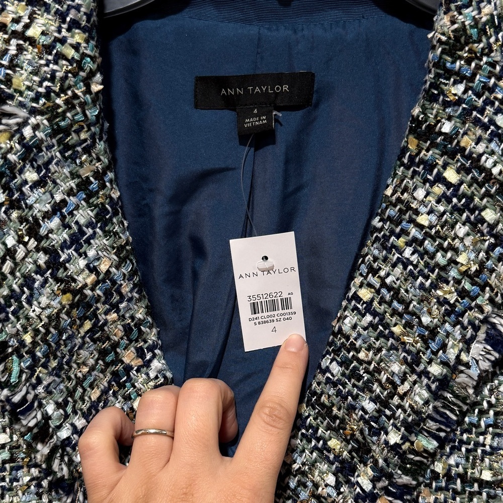Ann Taylor Tweed Blazer in Black, White & Blue - Picture 2 of 15